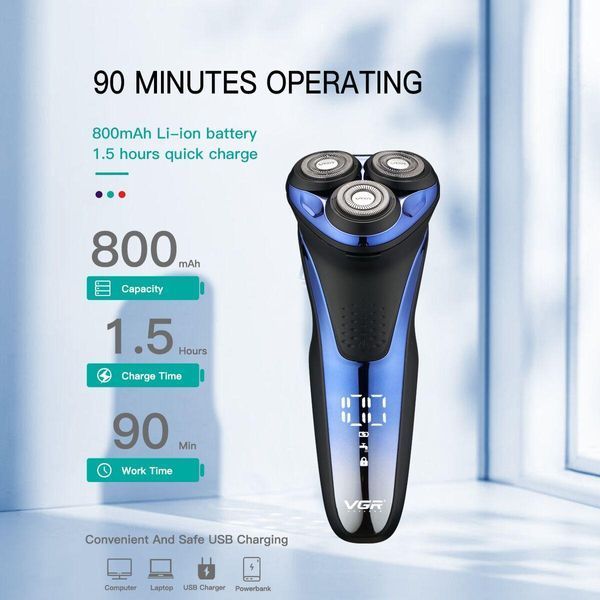 Електробритва VGR V-306 - роторна бритва із захистом IPX7 та LED дисплеєм 9859 фото
