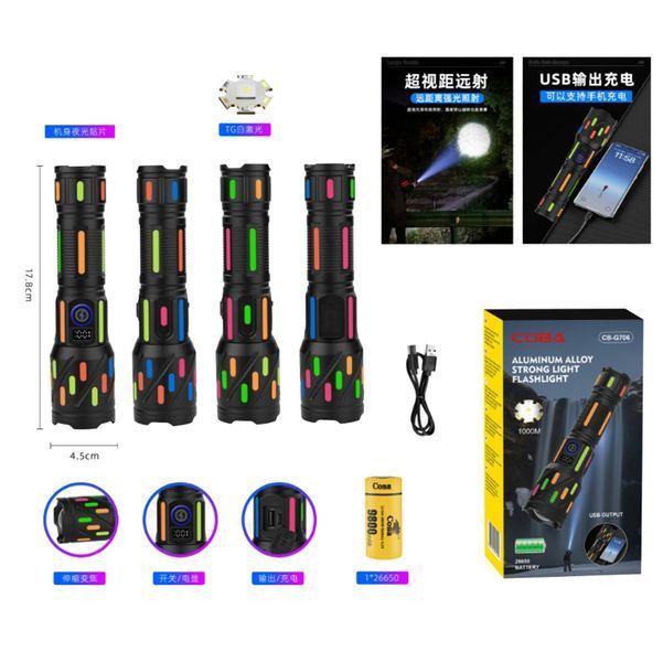 Фонарь NIGHT VISION FLUORESCENCE CB-G706-TG, аккумулятор 26650, power bank, USB Type-C, зум 10875 фото