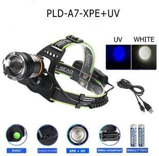 Фонарь налобный PLD-A7-XPE+UV, ЗУ microUSB, zoom 10112 фото
