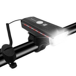 Велозвонок + фара HJ-062-XPE ULTRA LIGHT, ALUMINUM, AUTOLIGHT SENSOR, выносная кнопка, индикация заряда 7633 фото