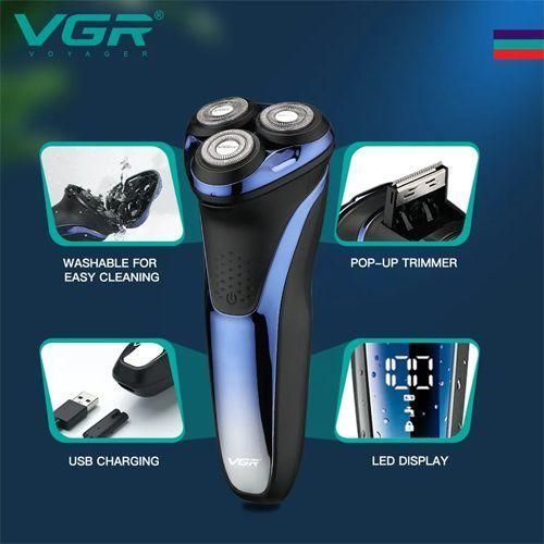 Електробритва VGR V-306 для чоловіків, роторна для вологого та сухого гоління, Waterproof IPX7, LED Display 9859 фото