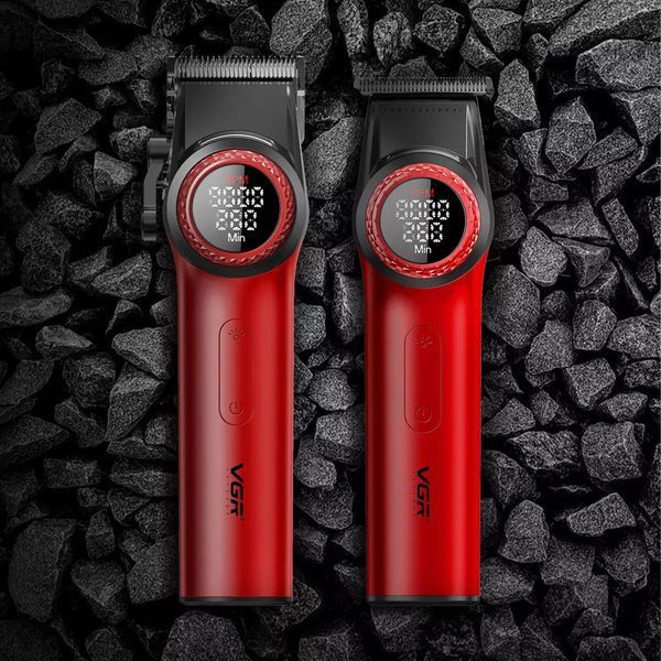 Набір для стрижки VGR 2 в 1 V-001 & V-977 RED - машинка та триммер з LED дисплеєм та насадками 11153 фото