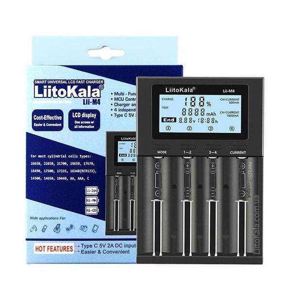LiitoKala Lii-M4 интеллектуальное зарядное устройство для АА, ААА, 18650, 26650 Li-ion, Ni-MH/Ni-Cd 9183 фото