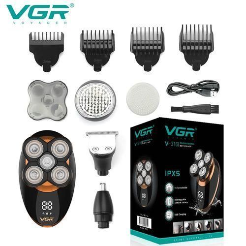Мужской набор VGR V-316 5 в 1 для ухода за лицом, электробритва Waterproof IPX5, триммер для носа, бороды 9860 фото