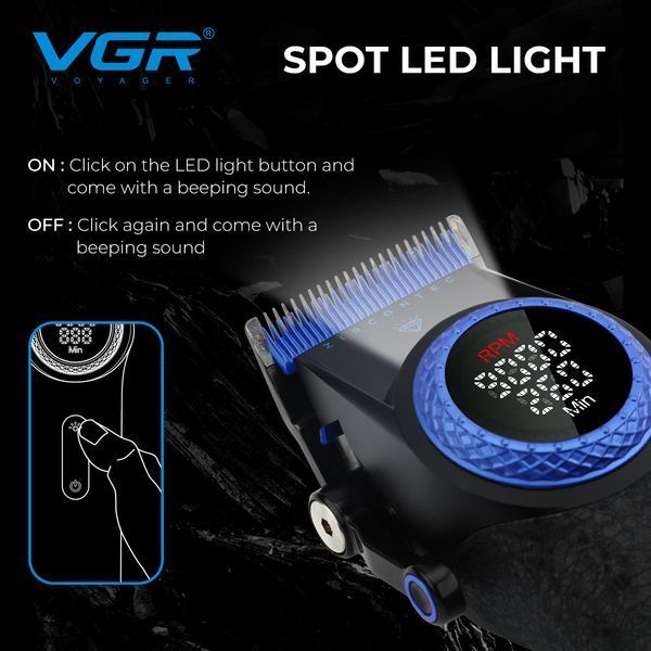 Машинка для стрижки VGR V-001 BLUE, 10 насадок, 9000 об/мин, 4600 mAh, LED дисплей и подсветка 11150 фото