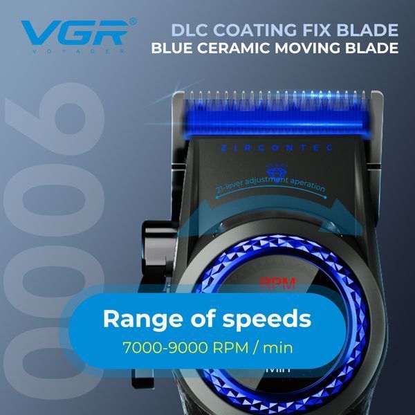 Машинка для стрижки VGR V-001 BLUE, 10 насадок, 9000 об/мин, 4600 mAh, LED дисплей и подсветка 11150 фото