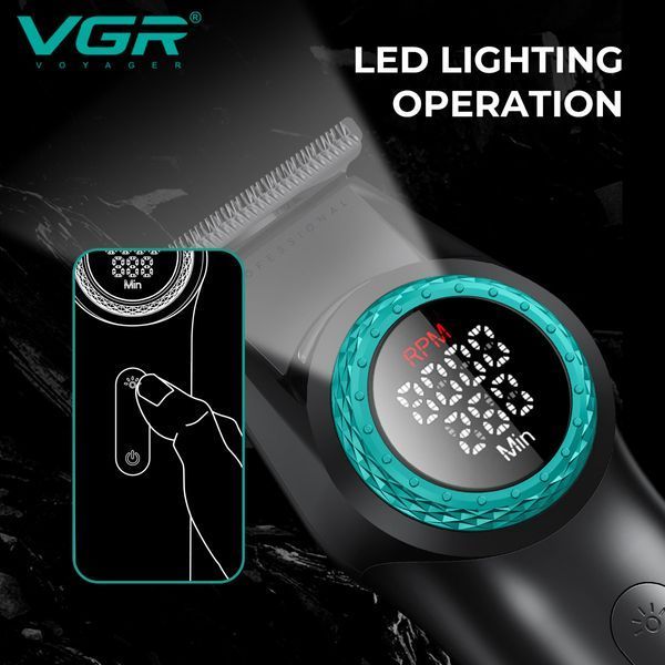 Триммер VGR V-977 BLACK, 6000&ndash;8000 об/мин, 2500 mAh, 4 насадки, LED дисплей, аккумуляторный 9105 фото