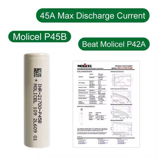 Аккумулятор 21700-Р45B, Molicel, 4200mAh, 45A 10578 фото