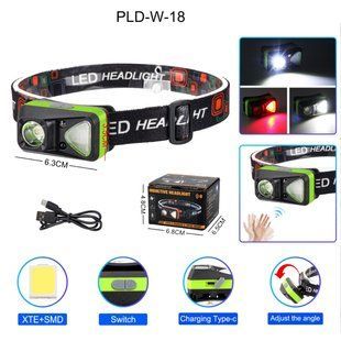 Налобний ліхтар W-18 з датчиком руху, XPG+6SMD (білий+червоний), акумуляторний, USB Type-C 10894 фото