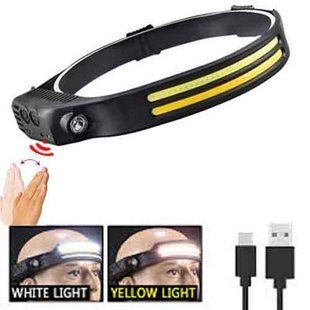 Фонарь налобный BL-W689-LM+2COB (white+yellow), Motion Sensor, Li-Ion аккум., ЗУ Type-C 8986 фото