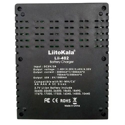 LiitoKala Lii-402 універсальний зарядний пристрій 18650, АА, ААА Li-Ion, LiFePO4, Ni-Mh PowerBank 5523 фото