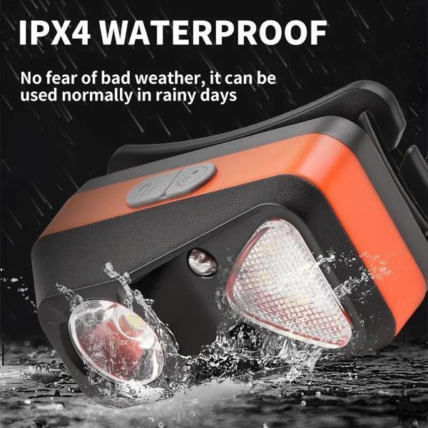 Налобний ліхтар W-18 з датчиком руху, XPG+6SMD (білий+червоний), акумуляторний, USB Type-C 10894 фото