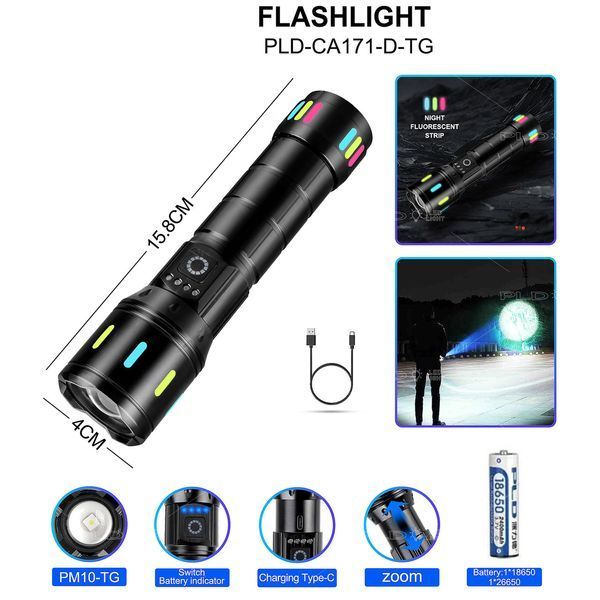 Ліхтар лазерний далекобійний CA171-D, White Laser LED, Type-C, zoom, індикація заряду 10755 фото