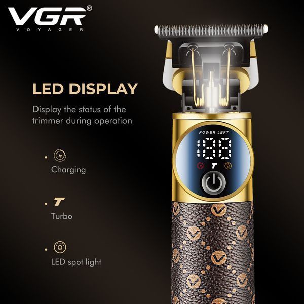 Тример VGR V-942 BROWN, акумуляторний, 4 насадки, LED дисплей, для бороди та стрижки волосся 9104 фото
