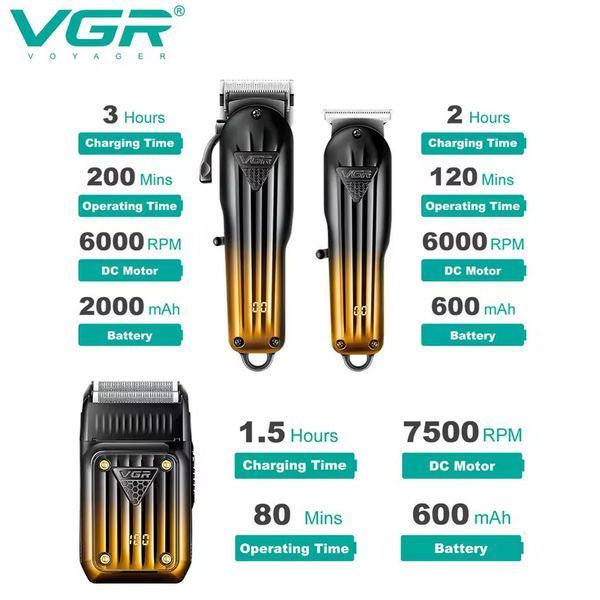 Комплект VGR 3 в 1 V-644 &mdash; машинка для стрижки, триммер та електробритва з LED дисплеєм. 9114 фото