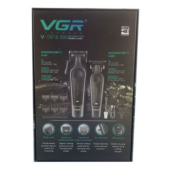 Комплект VGR 2 в 1 V-197&995, машинка для стрижки та триммер, LED дисплей 11318 фото