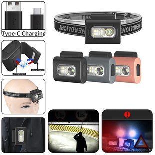 Налобний ліхтар 505 з XPE+8SMD (білий+червоний+синій), акумуляторний, USB Type-C, з магнітною кліпсою 10896 фото