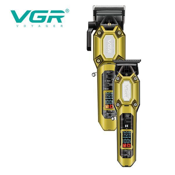 Набор VGR 2 в 1 V-600&900 GOLD &mdash; машинка и триммер с LED дисплеем и 10 насадками 9340 фото