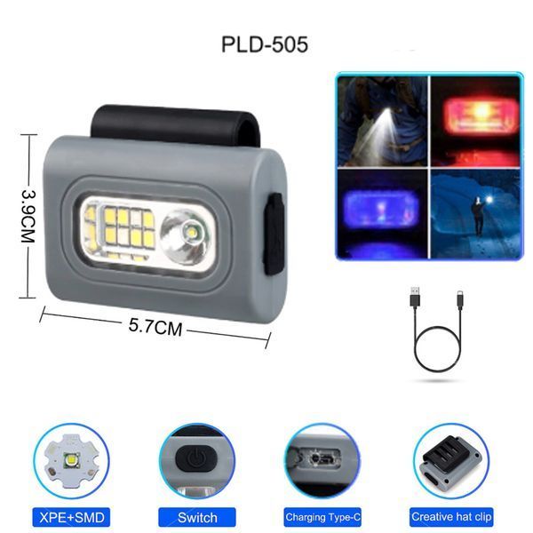 Налобный фонарь 505 с XPE+8SMD (белый+красный+синий), аккумуляторный, USB Type-C, с магнитной клипсой 10896 фото