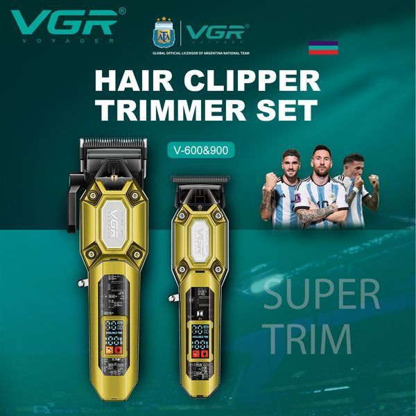Набор VGR 2 в 1 V-600&900 GOLD &mdash; машинка и триммер с LED дисплеем и 10 насадками 9340 фото
