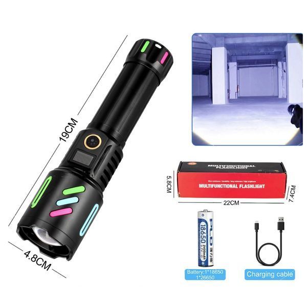 Фонарь лазерный дальнобойный 1143, White Laser LED, 18650, power bank, Type-C, zoom 10782 фото