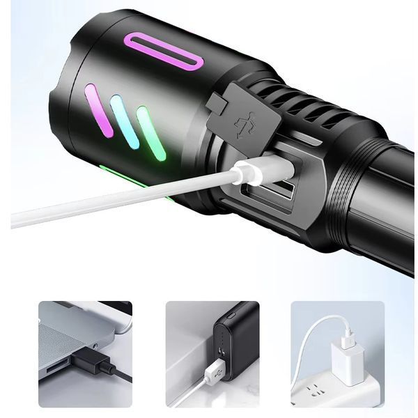 Фонарь лазерный дальнобойный 1143, White Laser LED, 18650, power bank, Type-C, zoom 10782 фото