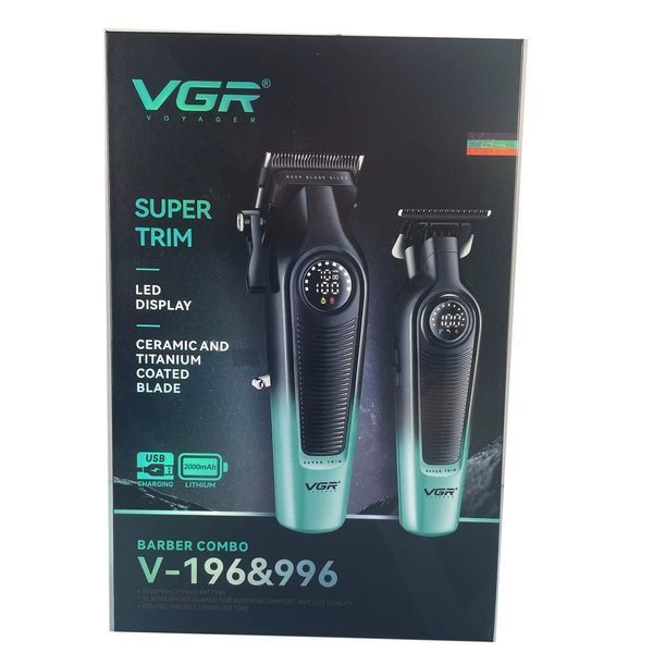 Комплект VGR 2 в 1 V-196&996 GREEN, машинка для стрижки и триммер, LED дисплей 11316 фото