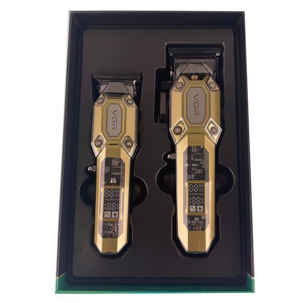 Набор VGR 2 в 1 V-600&900 GOLD &mdash; машинка и триммер с LED дисплеем и 10 насадками 9340 фото