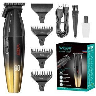 Триммер для бороды и волос VGR V-906 GOLD, керамическое лезвие, TURBO 9000 RPM, LED дисплей, 3 насадки 11543 фото