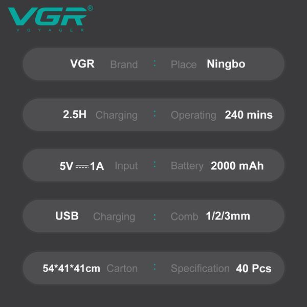 Триммер для бороды и волос VGR V-906 GOLD, керамическое лезвие, TURBO 9000 RPM, LED дисплей, 3 насадки 11543 фото