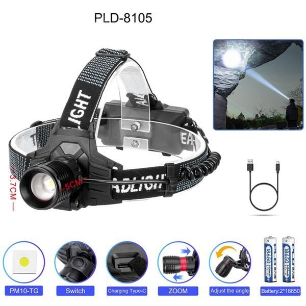 Налобний ліхтар 8105 WHITE LASER LED PM10-TG, акумуляторний, 2x18650, USB Type-C, з функцією zoom 10773 фото