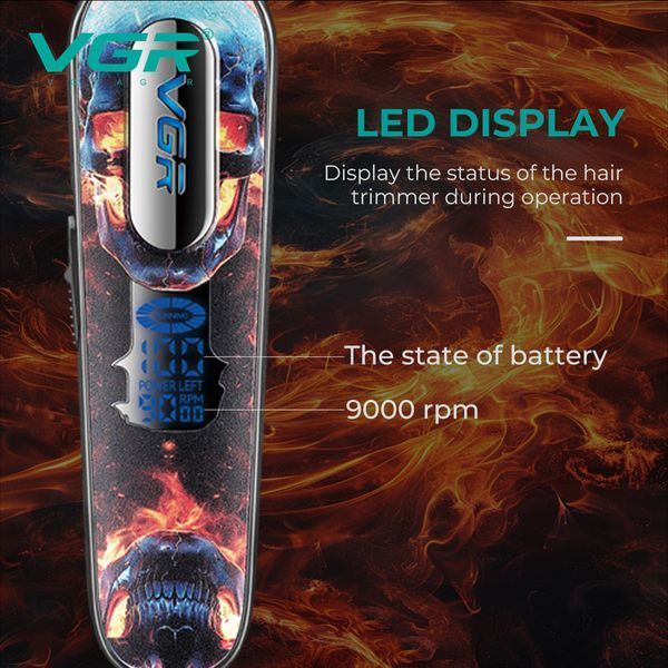 Триммер VGR V-260 RED, 3 насадки, 2000 mAh, 9000 RPM, LED дисплей, аккумуляторный 11162 фото