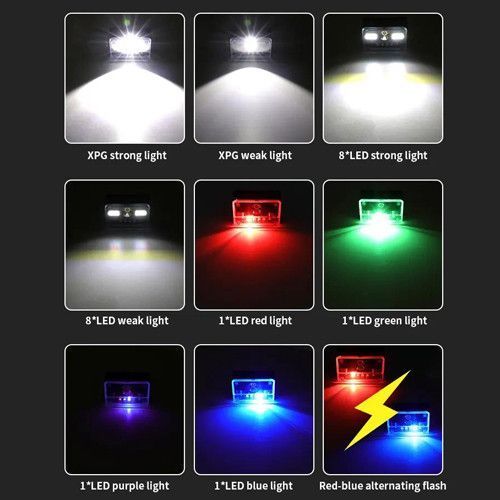 Ліхтар налобний M-006-XPG+8SMD+4SMD(white+red+ green+blue+UV), Motion Sensor 9905 фото