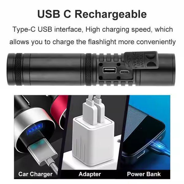 Фонарь S2304 White Laser LED, аккумулятор/AAA, Power Bank, Type-C, Zoom 9112 фото