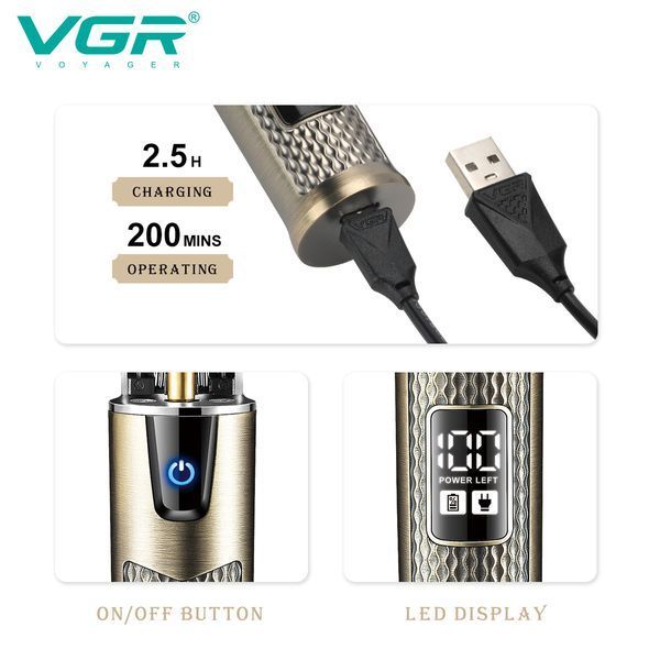 Триммер для стрижки волос VGR V-983 Professional, 4 насадки, LED Display 10542 фото