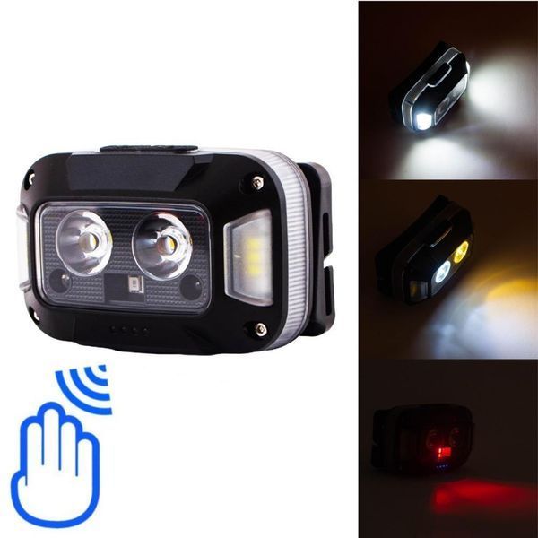 Налобний ліхтар WH-0218-XPG (white+yellow+red), з датчиком руху, акумуляторний, USB Type-C 10811 фото