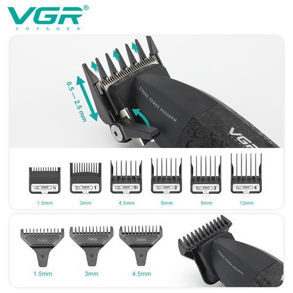 Комплект для стрижки VGR V-640 BLACK 2 в 1 &mdash; триммер и машинка с LED дисплеем и 6 насадками 9033 фото