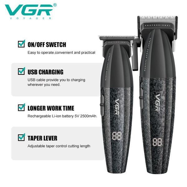 Комплект для стрижки VGR V-640 BLACK 2 в 1 &mdash; триммер и машинка с LED дисплеем и 6 насадками 9033 фото