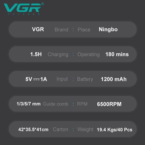 Тример для бороди та волосся VGR V-998 GREEN, 4 насадки, LED дисплей 11260 фото
