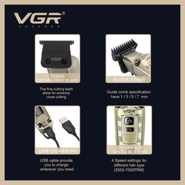 Машинка для стрижки волос VGR V-901 LED-дисплей аккумуляторная 10535 фото
