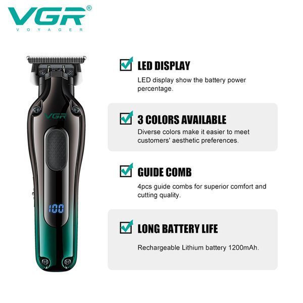 Тример для бороди та волосся VGR V-998 GREEN, 4 насадки, LED дисплей 11260 фото