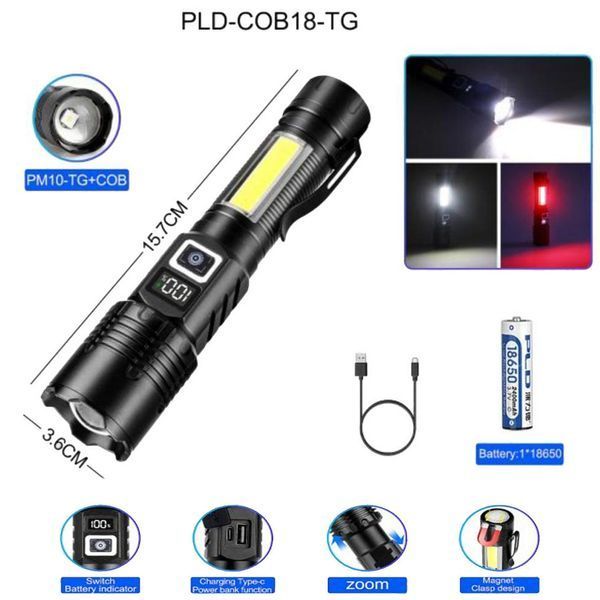 Фонарь COB18 White Laser LED + COB, аккумулятор, Power Bank, магнит, Type-C, Zoom 10778 фото