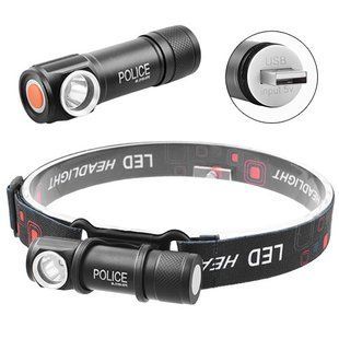 Фонарь налобный Police 2155-XPE, ЗУ USB, встроенный аккумулятор, магнит 5542 фото