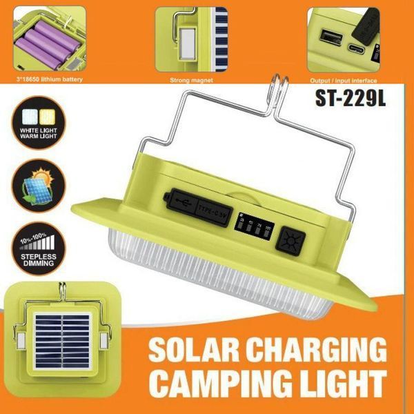 Фонарь кемпинговый 229L-SMD (white+yellow), 3х18650, солнечная панель, power bank, ЗУ Type-C, магнит, крюк 10885 фото