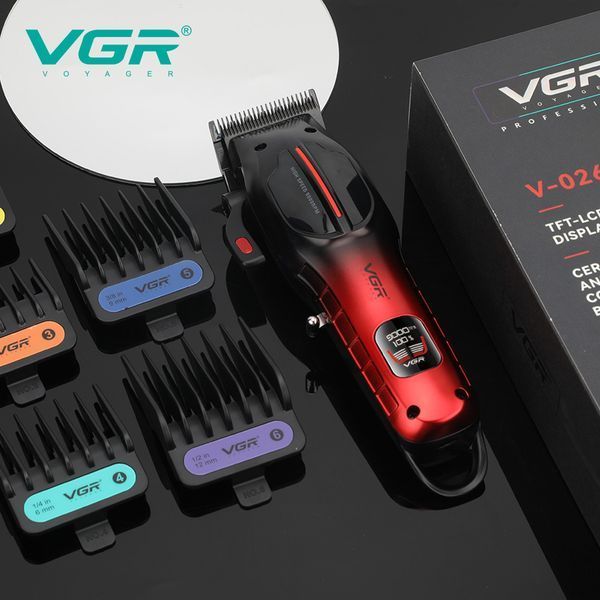 Аккумуляторная машинка для стрижки VGR V-026 RED, 6 насадок, 9000 RPM, LED дисплей 11322 фото