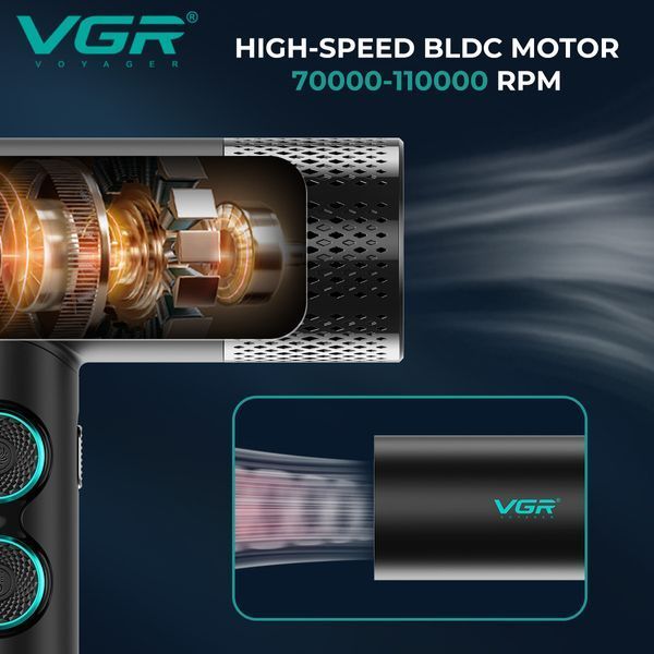 Профессиональный фен VGR V-401 RED &mdash; 40 режимов, до 110000 RPM, 3 насадки 9070 фото