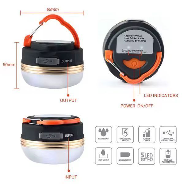 Фонарь кемпинговый YD-1-LED, Li-Ion аккумулятор, power bank, ЗУ Type-C, магнит, крюк 10898 фото