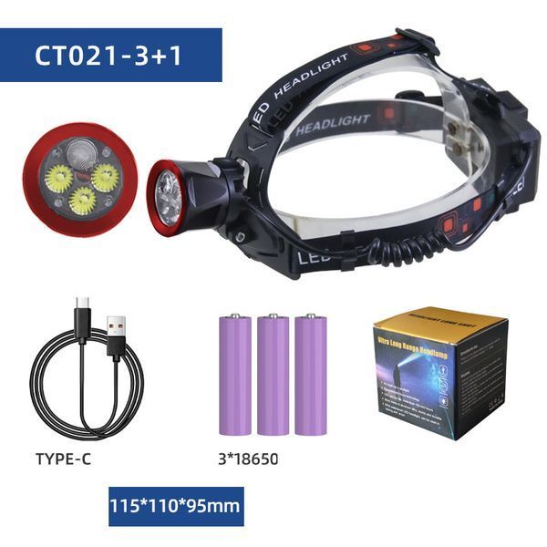Налобний ліхтар CT021 3+1 Ultra LED, акумуляторний, Power Bank, USB Type-C 10752 фото