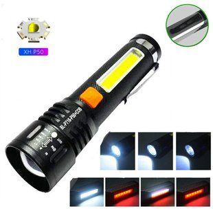 Фонарь BL-P716-P50+COB (white+red), Li-Ion аккум., zoom, ЗУ Type-C 8993 фото