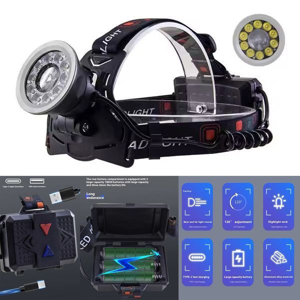 Налобный фонарь CT021 10+1 Ultra LED, аккумуляторный, Power Bank, USB Type-C 10754 фото
